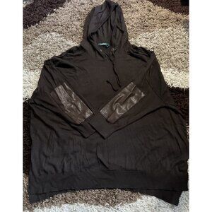 Lauren Ralph Lauren Brown Hoodie Women's 3X Drawstring Pullover Faux Leather